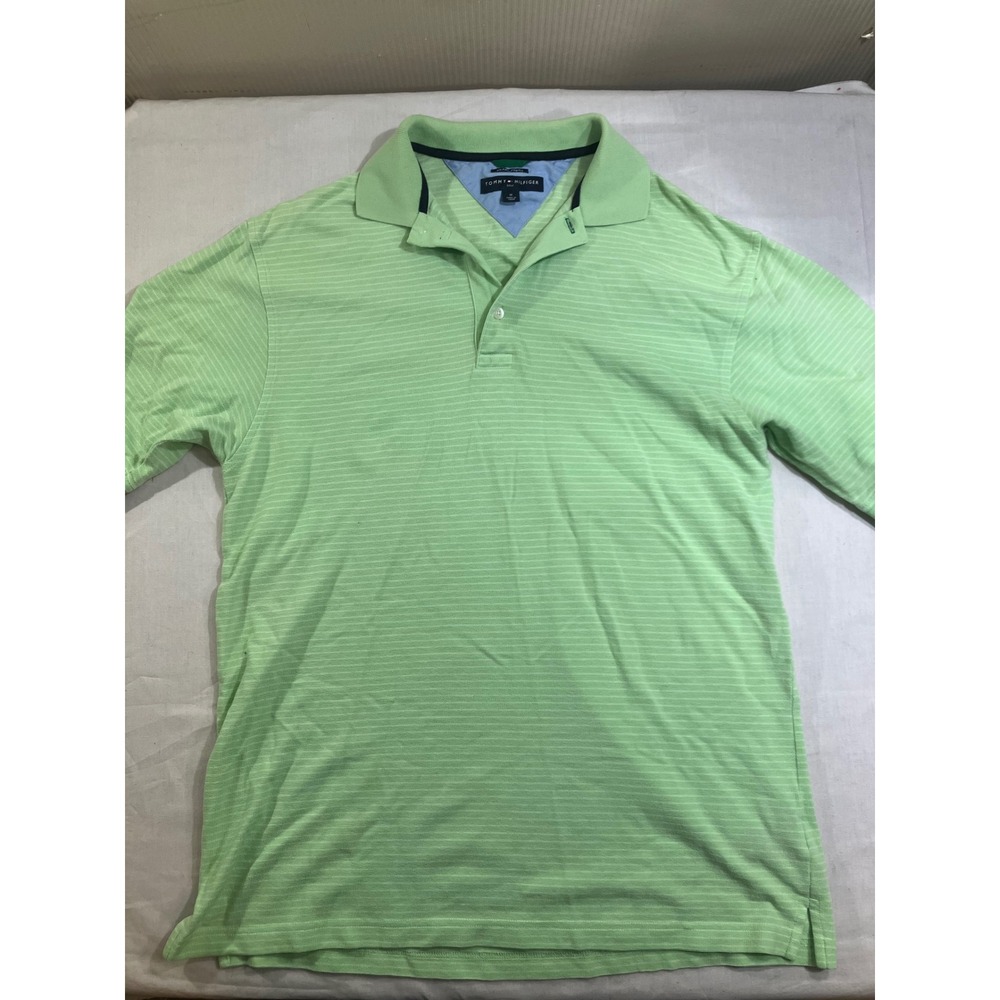 Tommy Hilfiger Golf Mens Polo Shirt Sz. M Lime Green Striped Short Sleeve Cotton
